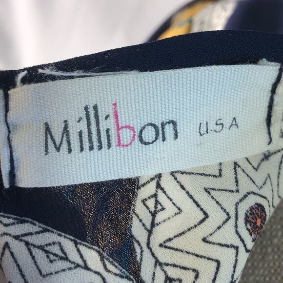 Millibon Navy Teal Gold Geometric Lightweight Scoop Back Sheath Dress M - Picture 9 of 9